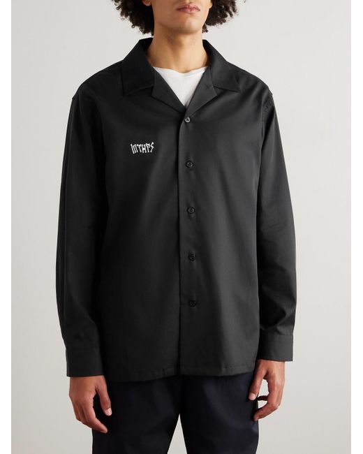 Camp-Collar Logo-Embroidered Lyocell And Cotton-Blend Twill Shirt di (w)taps in Black da Uomo