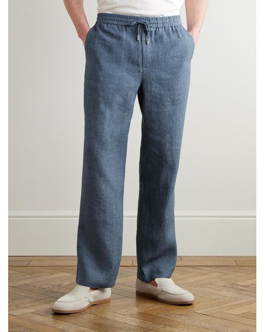 Mr P. Blue Edward Straight-Leg Linen-Chambray Drawstring Trousers for men