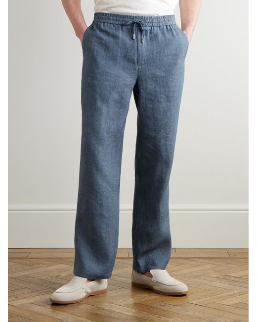 Mr P. Blue Edward Straight-Leg Linen-Chambray Drawstring Trousers for men