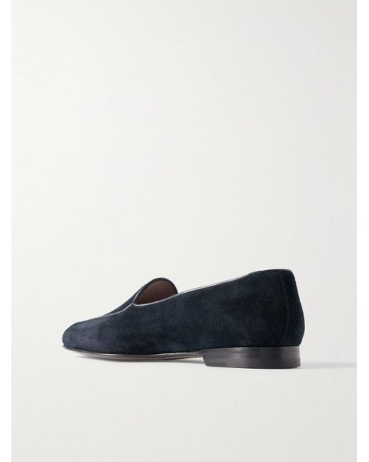 Manolo Blahnik Blue Modena Leather-Trimmed Suede Loafers for men