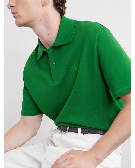 Loewe Green Anagram-Embroidered Cotton-Piqué Polo Shirt for men