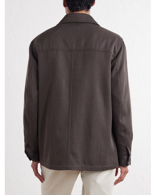 Brioni Gray Leather-Trimmed Wool-Twill Jacket for men
