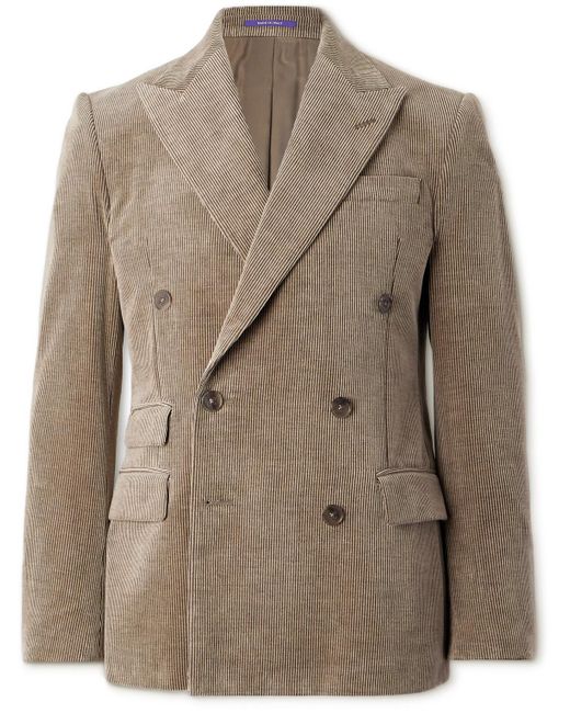 Ralph Lauren Purple Label Natural Kent Slim-fit Double-breasted Cotton And Cashmere-blend Corduroy Suit Jacket for men