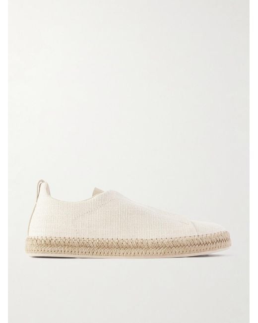 Zegna Natural Triple Stitchtm Leather-trimmed Canvas Slip-on Sneakers for men