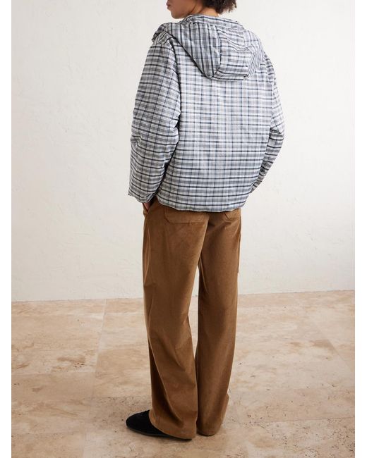 Jil Sander Blue Padded Checked Silk-Blend Hooded Jacket for men