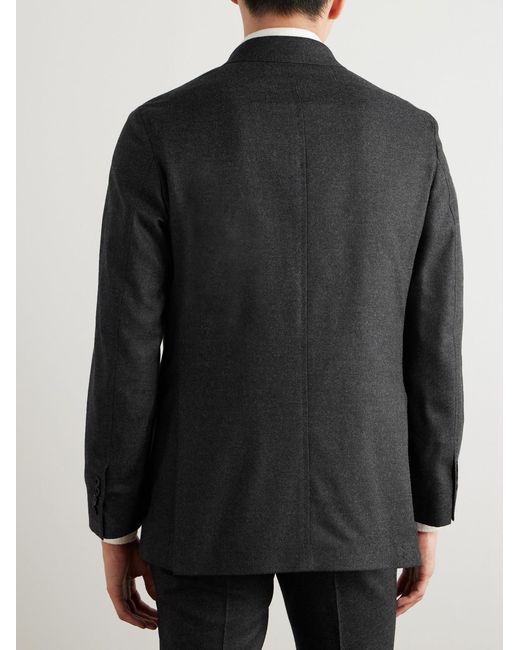 Rubinacci Black Slim-Fit Double-Breasted Wool-Flannel Suit Jacket for men