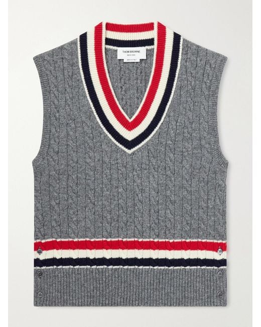Thom Browne Gray Cable-Knit Wool Vest for men
