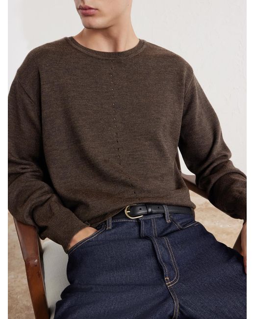 Folk Brown Perforated Mélange Merino Wool Sweater for men