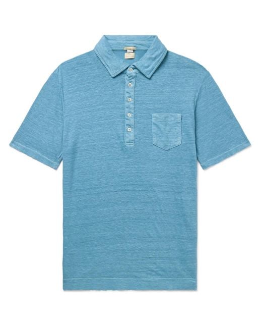 Massimo Alba Blue Filicudi Slim-fit Linen Polo Shirt for men