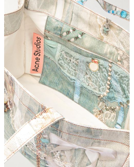 Acne Natural Printed Canvas Tote Bag for men