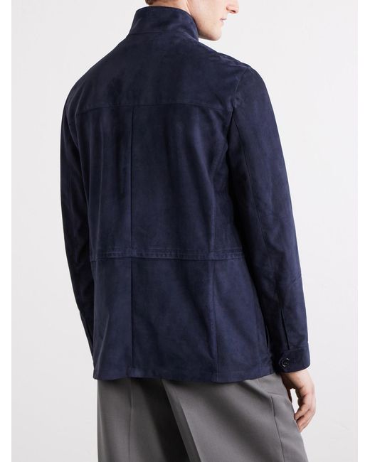 Thom Sweeney Blue Field Suede Jacket for men