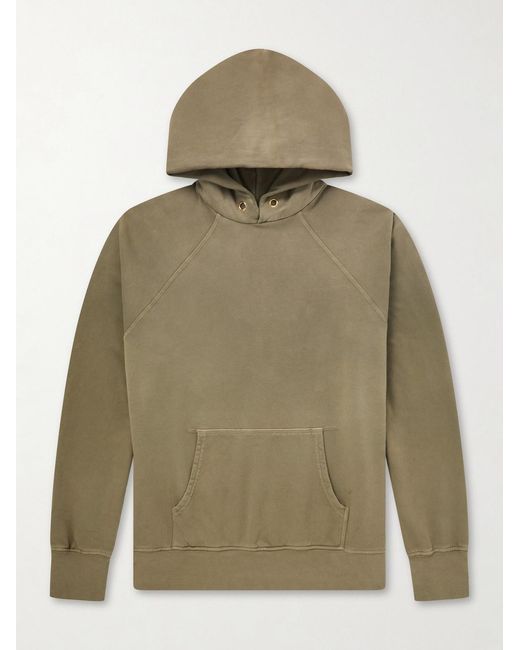 Les Tien Green French Terry-Cotton Raglan Hoodie for men