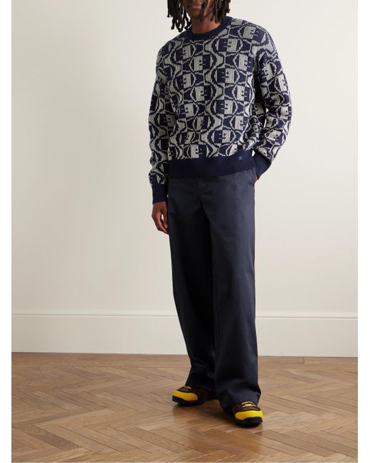 Acne Katch Pullover aus Jacquard-Strick aus einer Woll-Baumwollmischung in Blue für Herren