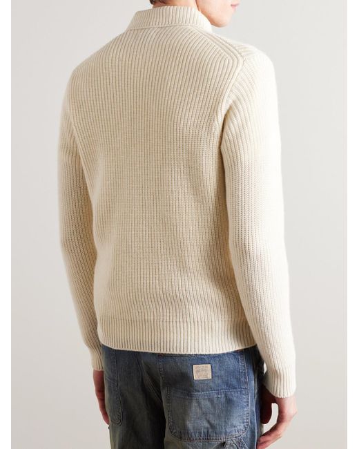 Drake's Natural Integral Ribbed Wool And Alpaca-blend Sweater for men