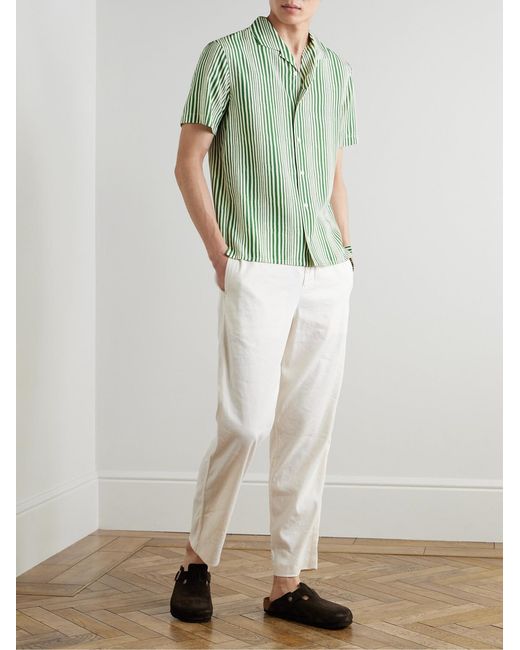 Orlebar Brown Green Hibbert Camp-Collar Striped Lyocell Shirt for men