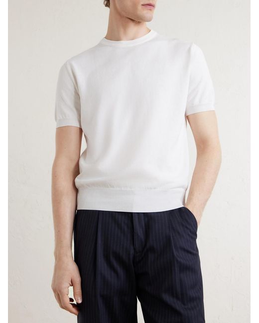 Canali White Knitted Cotton T-Shirt for men