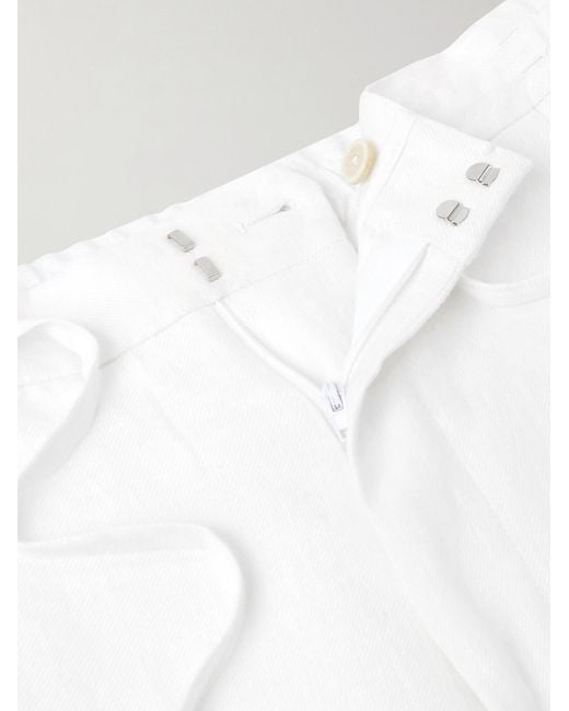 Lardini White Tapered Linen Drawstring Trousers for men