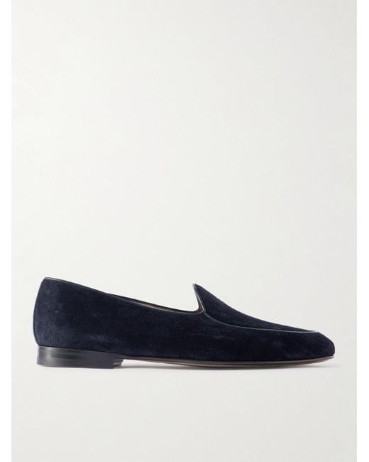 Manolo Blahnik Blue Modena Leather-Trimmed Suede Loafers for men