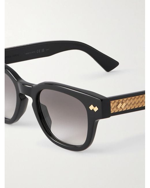 Bottega Veneta Black Intrecciato Panthos Square-Frame Recycled-Acetate Sunglasses for men