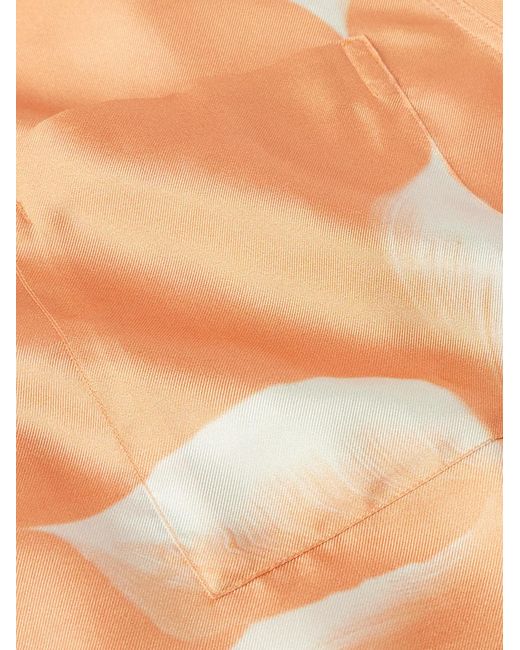 Dries Van Noten Orange Camp-Collar Floral-Print Silk-Twill Shirt for men