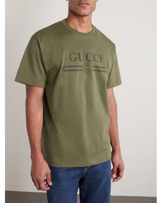 Gucci Green Logo-Print Cotton T-Shirt for men