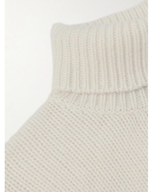 Ralph Lauren White Ribbed Cashmere Rollneck Sweater for men