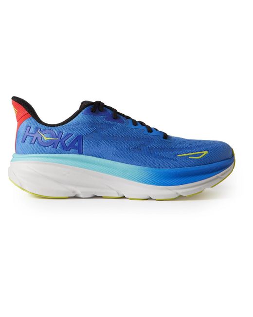 Hoka One One Blue Clifton 9 Rubber-trimmed Mesh Running Sneakers for men