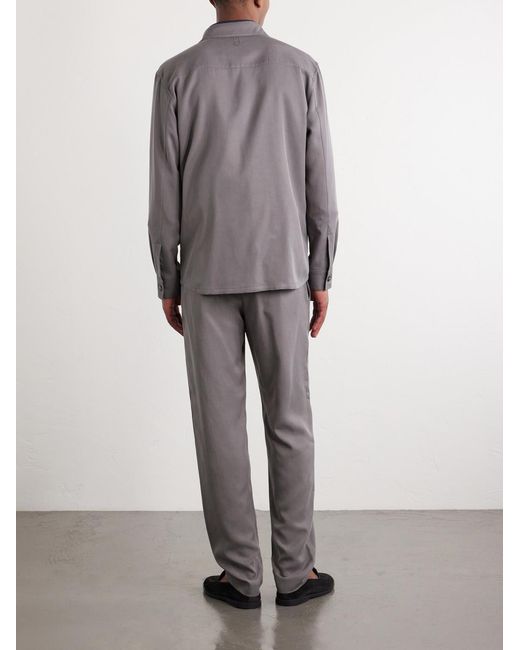 Canali Gray Straight-Leg Lyocell Drawstring Trousers for men
