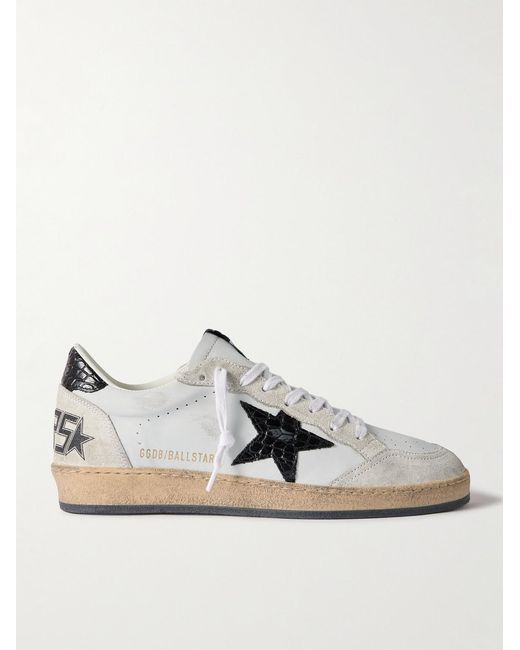 Golden Goose Deluxe Brand Natural Ball Star Distressed Suede-Trimmed Leather Sneakers for men