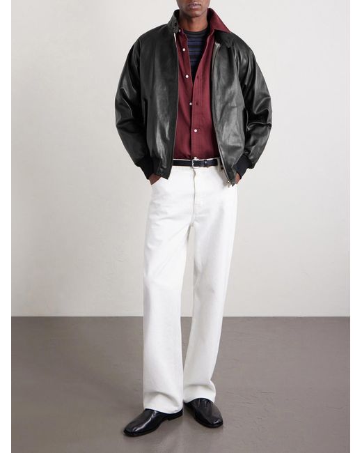 A.PRESSE Black Padded Leather Harrington Jacket for men