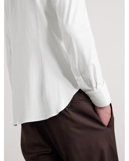 Canali White Travel Slim-Fit Cutaway-Collar Stretch-Cotton Jersey Shirt for men