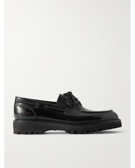 John Lobb Black Tide Glossed-Leather Boat Shoes for men
