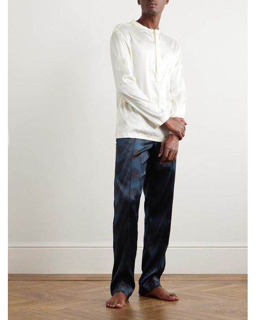 Tom Ford Blue Velvet-Trimmed Printed Stretch-Silk Satin Pyjama Trousers for men