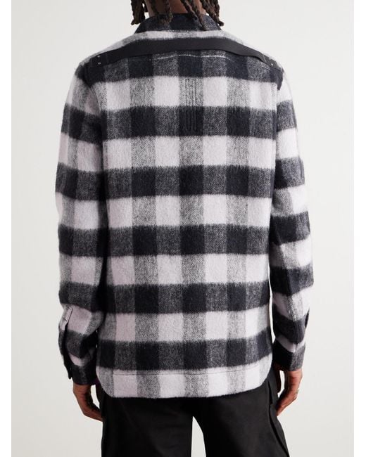 Rick Owens Karierte Hemdjacke aus gebürsteter Wolle in Gray für Herren