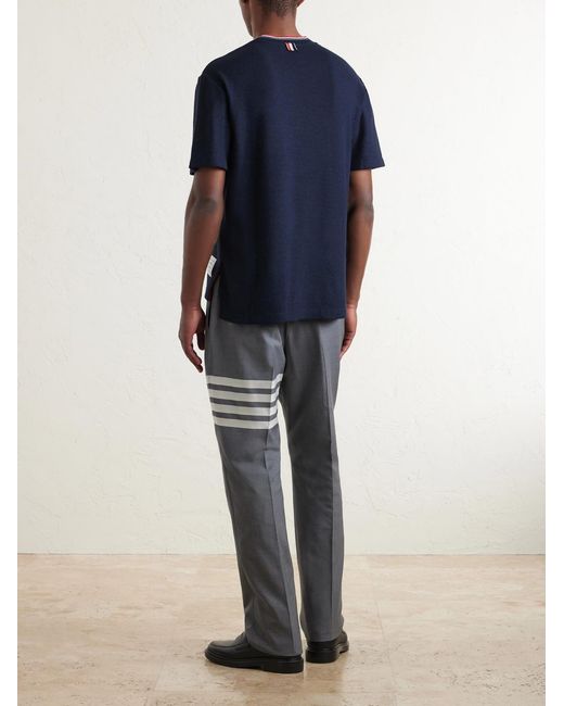 Thom Browne Blue Pointelle-Knit Cotton And Linen-Blend T-Shirt for men