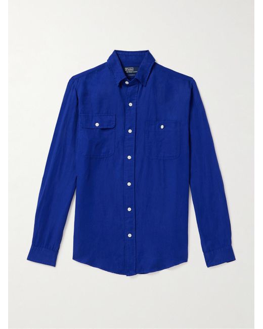 Polo Ralph Lauren Blue Linen And Silk-blend Twill Shirt for men