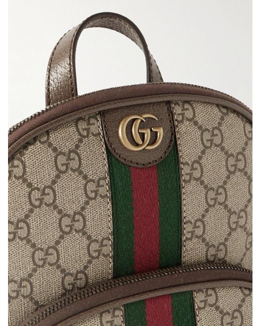 Gucci Brown Ophidia Leather-trimmed Striped Monogrammed Coated-canvas Backpack for men