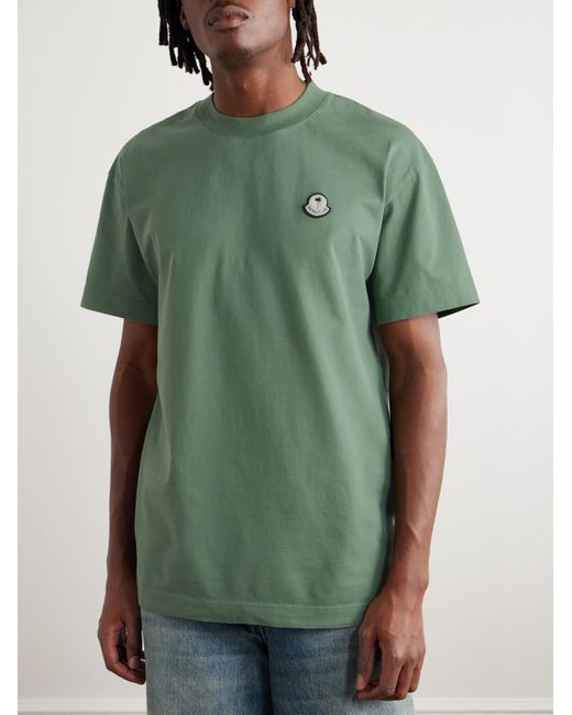 Palm Angels T-shirt in jersey di cotone con logo applicato di Moncler Genius in Green da Uomo