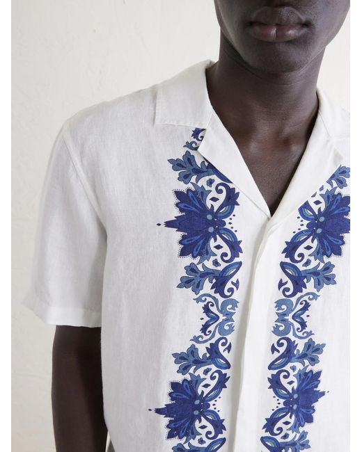 Orlebar Brown Blue Maitan Mirabello Camp-collar Printed Linen Shirt for men