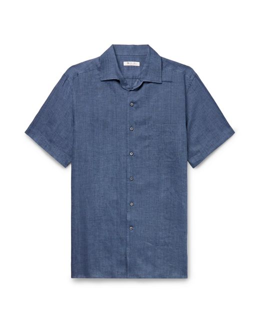 Loro Piana Blue André Camp-collar Linen Shirt for men