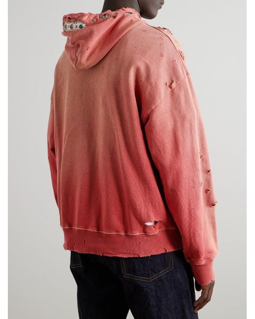 Kapital Red Embellished Suede-Trimmed Distressed Cotton-Jersey Hoodie for men