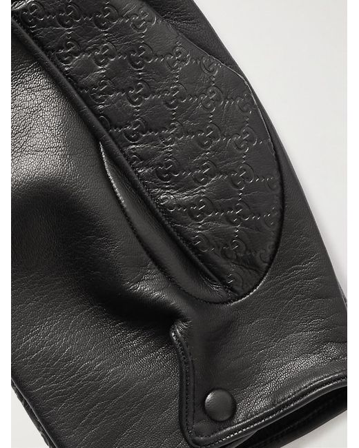 Gucci Black Logo-Embossed Leather Gloves for men