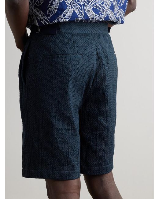 Blue Blue Japan Blue Gurkha Straight-Leg Belted Pleated Lace-Trimmed Cotton Shorts for men