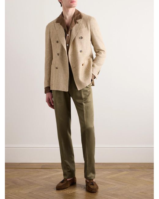 Brioni Green Elba Straight-leg Pleated Silk And Linen-blend Twill Suit Trousers for men