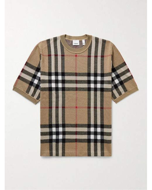 Burberry Natural Checked Birdseye Silk And Wool-blend T-shirt for men