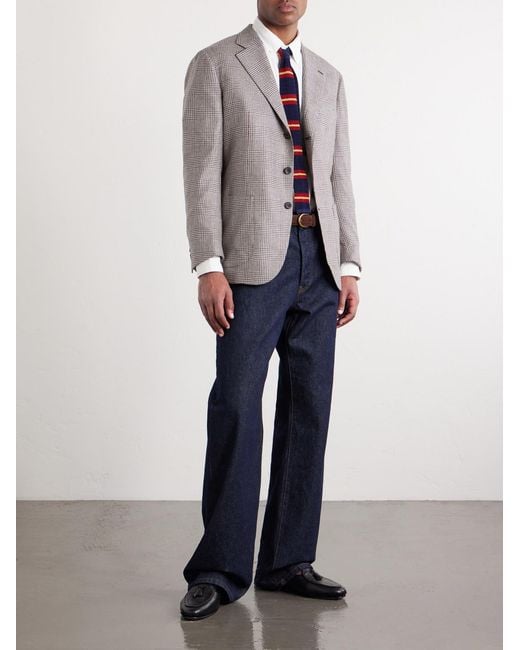 J. Mueser Gray Wavery Prince Of Wales Silk Blazer for men