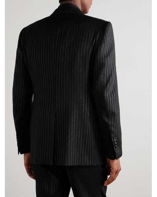 Tom Ford Black Dyllan Double-Breasted Striped Metallic Wool And Silk-Blend Suit Jacket for men
