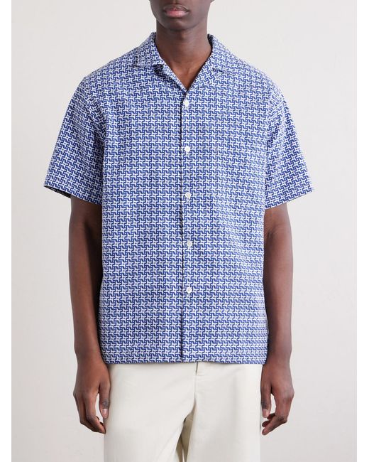 Portuguese Flannel Blue Soul Convertible-Collar Printed Cotton Shirt for men