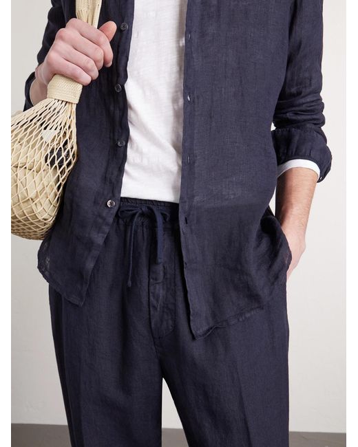 Altea Blue Mattia Straight-leg Linen Drawstring Trousers for men