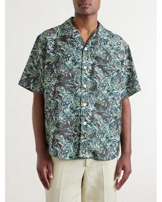 Auralee Blue Printed Silk Satin Shirt for men